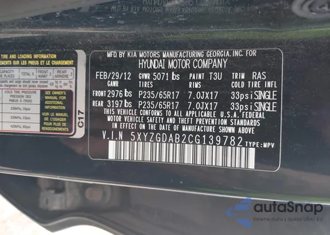 2012 Hyundai Santa Fe Gls из США, поврежденный, VIN 5XYZGDAB2CG139782